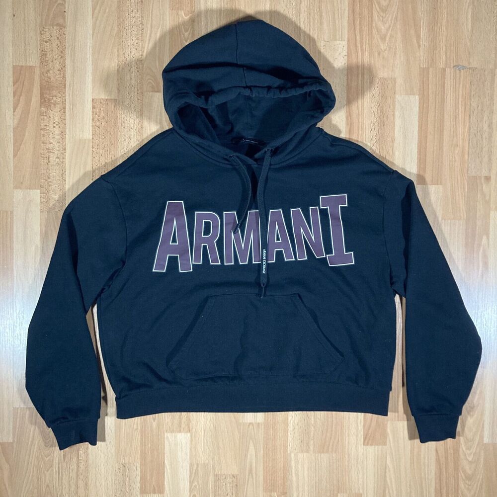 Armani Exchange Authentic Cropped Black Hoodie / Sweatshirt (Women's Size L) EUC